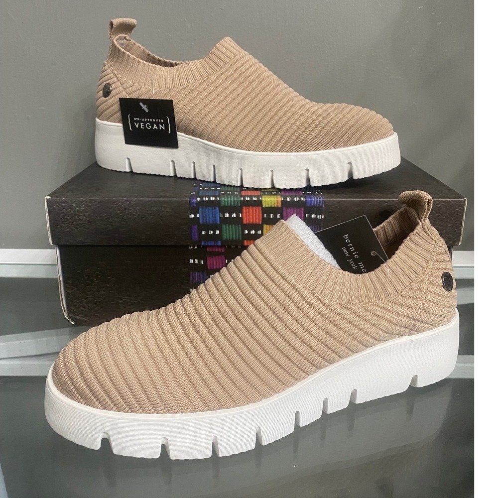 Bernie Mev FX Sparky Blush Knit Slip On Memory Foam Sneakers Vegan Size 7
